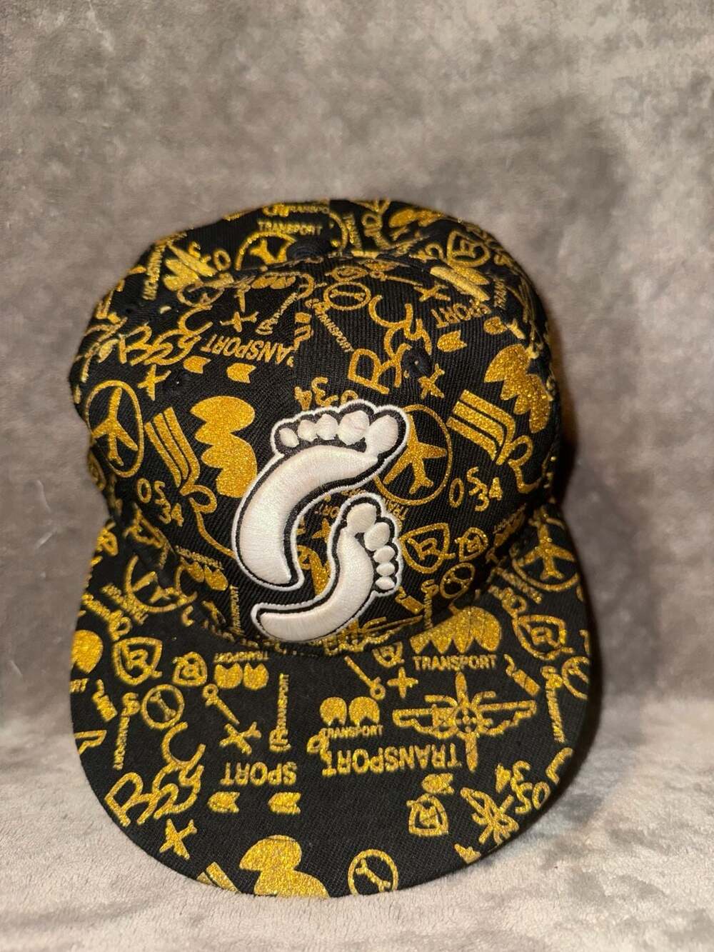 JD Cap Transport Sport Black and Gold Peace Sign Snapback Hat